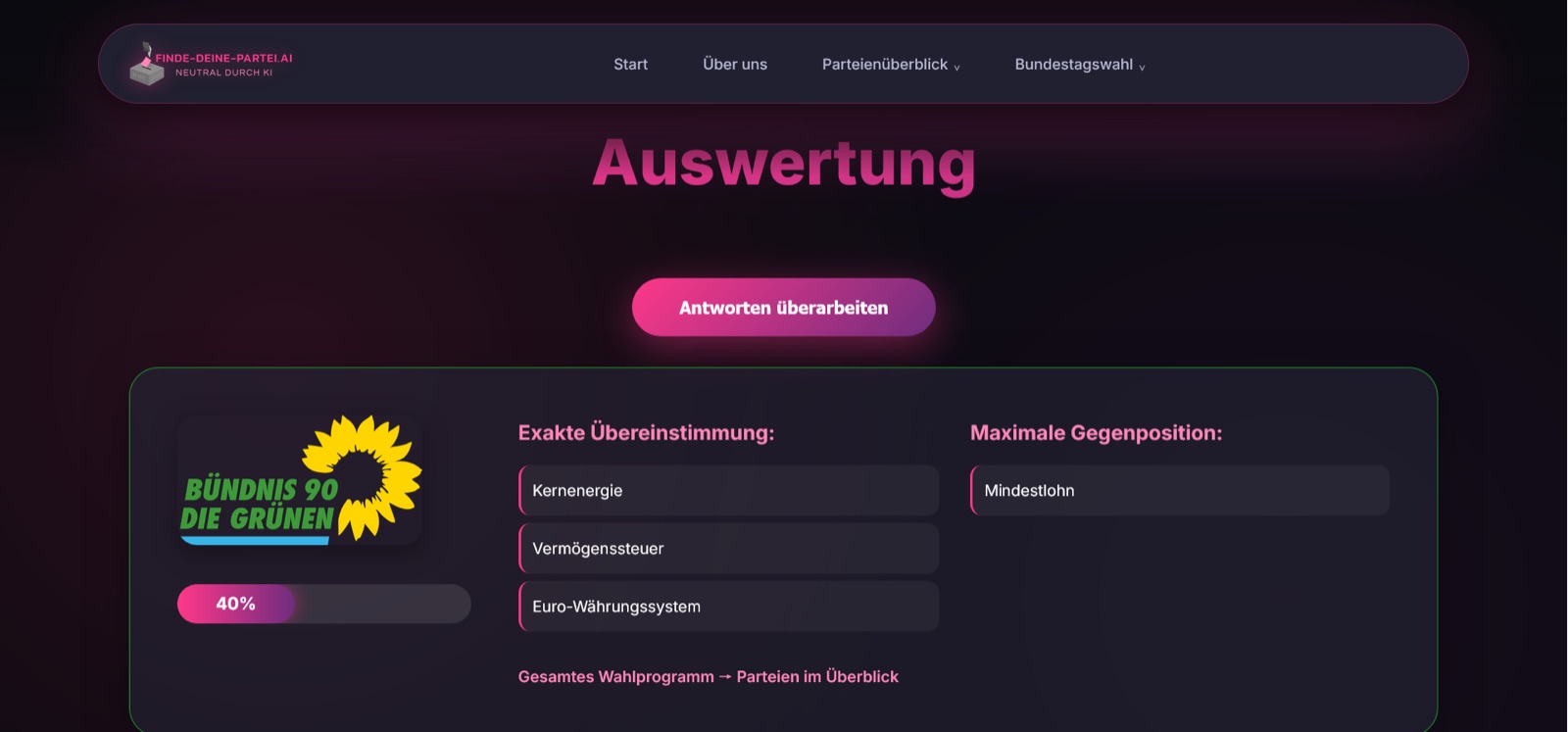 Auswertung mit Begründung